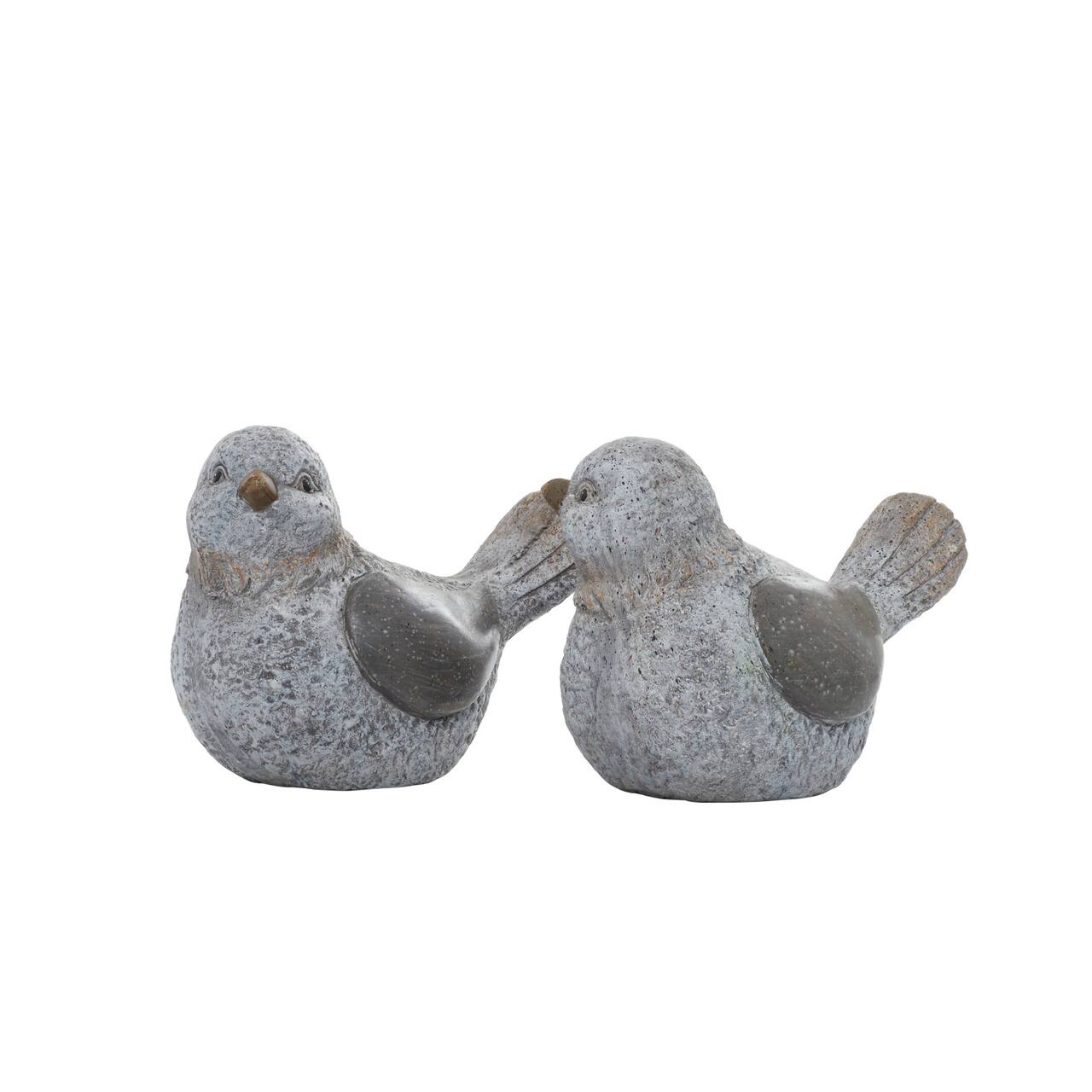 13" Gray Stone Country Bird Garden Sculpture Set